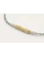 Pulsera macrame azul,gris y oro con nudo macrame p