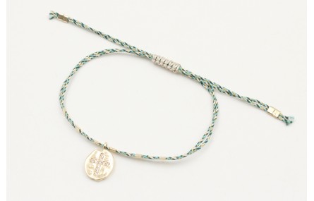 Pulsera macrame azul,gris y oro con nudo macrame p