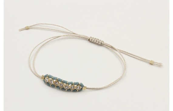 Pulsera hilo macrame plateado con brillos cristal 