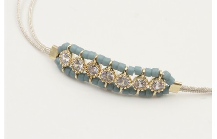 Pulsera hilo macrame plateado con brillos cristal 