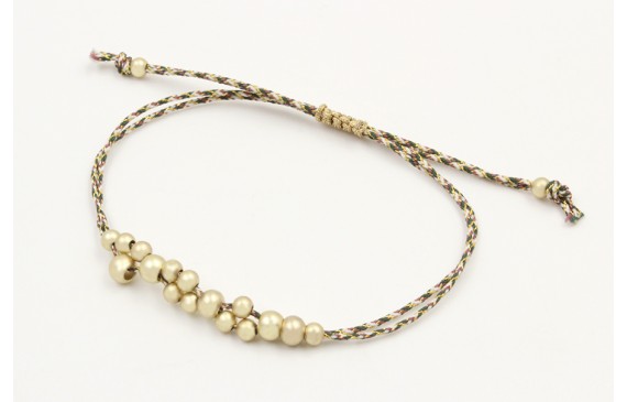 Pulsera macrame marrón, rosa y oro con nudo macram