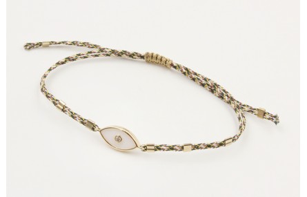 Pulsera macrame marrón, rosa y oro con nudo macram