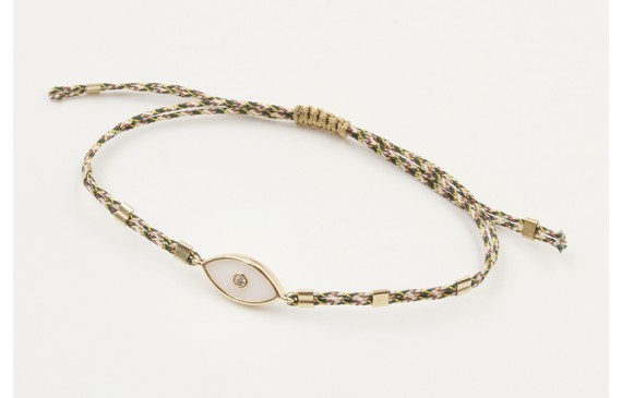 Pulsera macrame marrón, rosa y oro con nudo macram