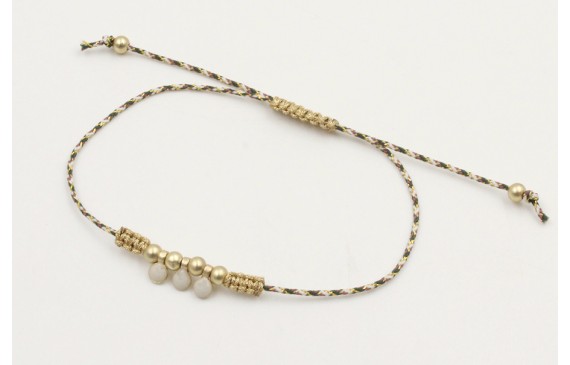 Pulsera macrame marrón, rosa y oro con nudo macram