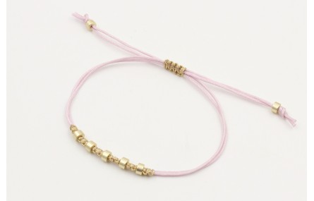 Pulsera hilo macrame lila y nudo microdriza dorado