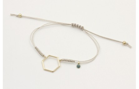 Pulsera hilo microdriza plateado con hexago dorado