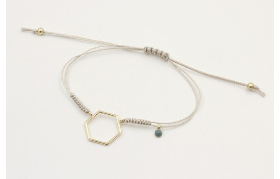 Pulsera hilo microdriza plateado con hexago dorado