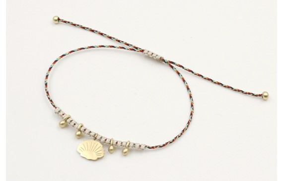 Pulsera hilo macrame azul,rojo y oro con nudo macr