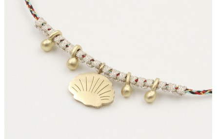 Pulsera hilo macrame azul,rojo y oro con nudo macr