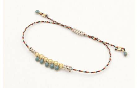 Pulsera hilo macrame azul,rojo y oro con nudo macr