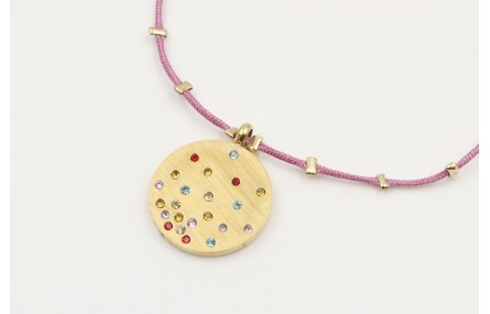 Pulsera hilo macrame malva con bolas aplastadas y