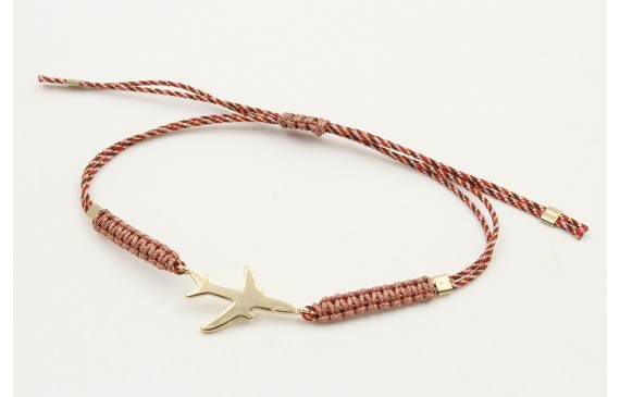 Pulsera hilo granate,oro y microdrusa oro rosa nud