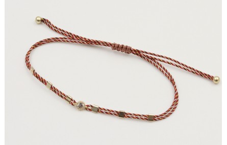 Pulsera hilo granate,oro y microdrusa oro rosa nud