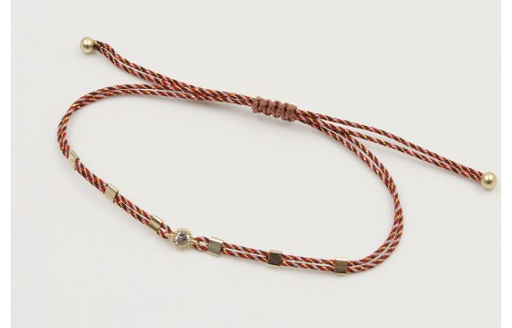 Pulsera hilo granate,oro y microdrusa oro rosa nud