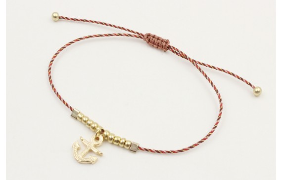 Pulsera hilo granate,oro y microdrusa oro rosa nud