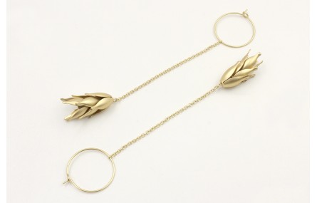 Pendientes aro oro mate con cadena eslabón redondo