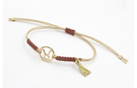 Pulsera hilo macrame oro palido con nudo oro rosa 