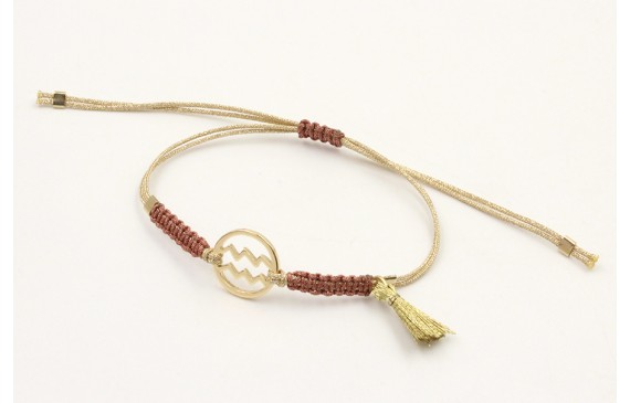 Pulsera hilo macrame oro palido con nudo oro rosa 