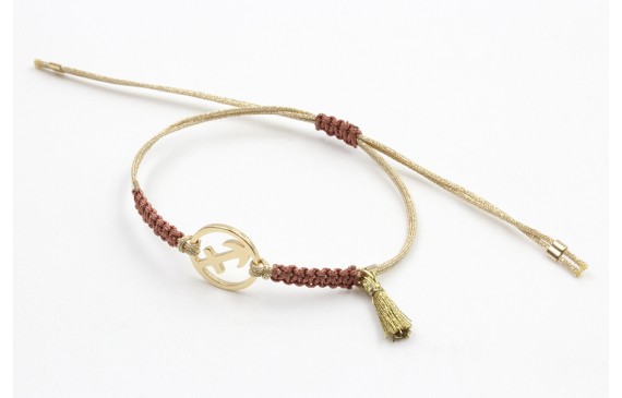Pulsera hilo macrame oro palido con nudo oro rosa 
