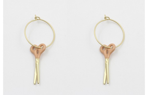Pendientes aro oro mate con tijeras esmaltadas ros