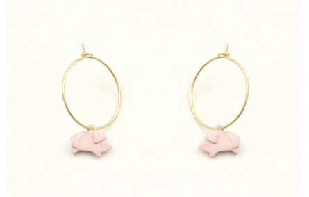 Pendientes aro oro mate con cerdito esmaltadas ros