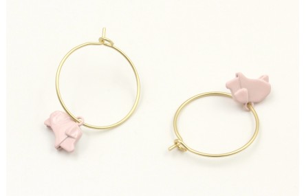 Pendientes aro oro mate con cerdito esmaltadas ros
