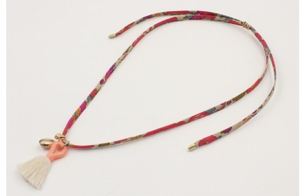 Collar lazo liberty flores coral,grises con colgan
