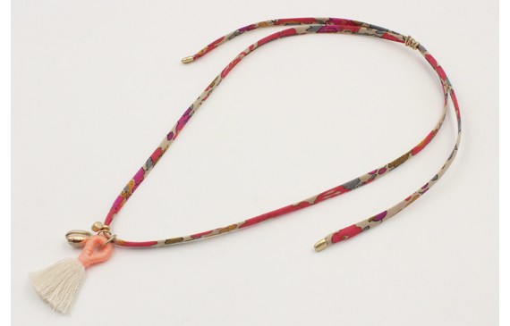 Collar lazo liberty flores coral,grises con colgan