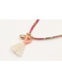 Collar lazo liberty flores coral,grises con colgan