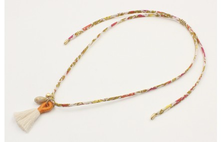 Collar lazo liberty flores verdes,rosas,coral con 