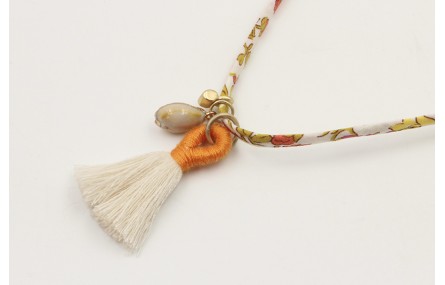 Collar lazo liberty flores verdes,rosas,coral con 