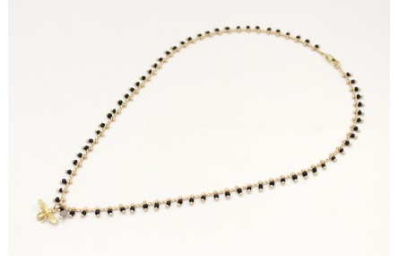 Collar de cadena con abalorio negro colgante de ab