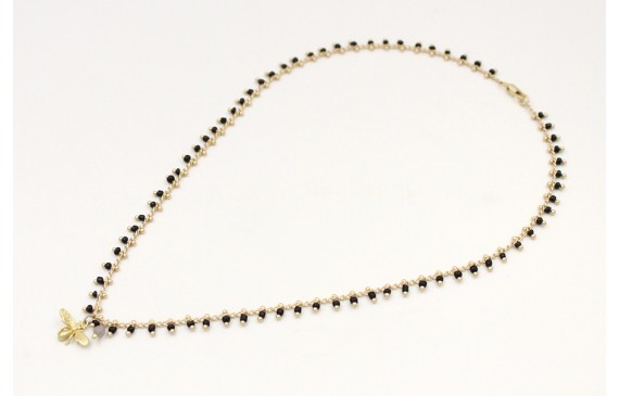 Collar de cadena con abalorio negro colgante de ab