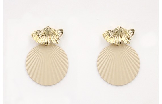 Pendientes perno hoja dorada con disco ondulado es