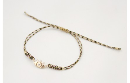 Pulsera hilo micro driza marrón,rosa,oro con ojo t