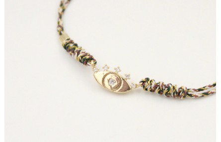 Pulsera hilo micro driza marrón,rosa,oro con ojo t