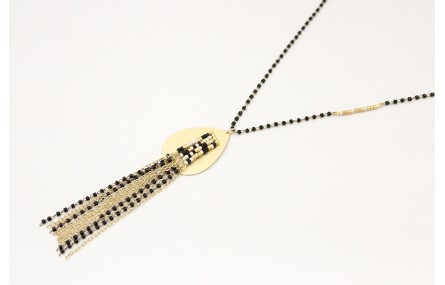 Collar cadena miyuki negra con colgante lagrima or