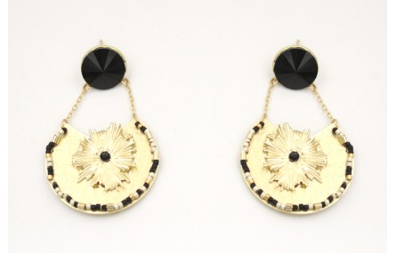 Pendientes perno brillo grande negro con chapa agu