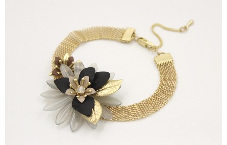 Pulsera de cadena de malla oro mate con centro de 