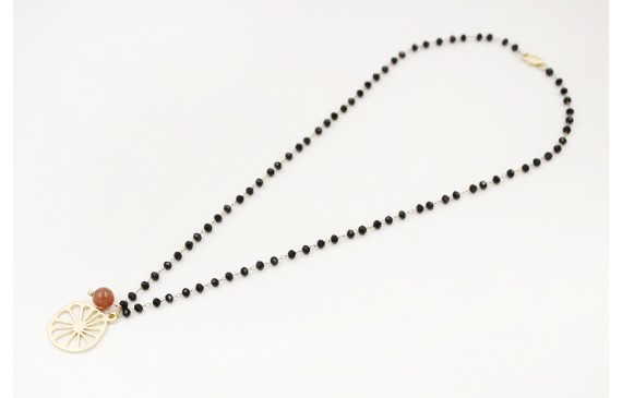 Solitario cadena bola facetadas negras con colgant