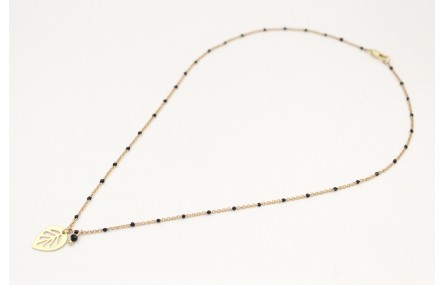 Solitario cadena bolita esmaltada negra con colgan