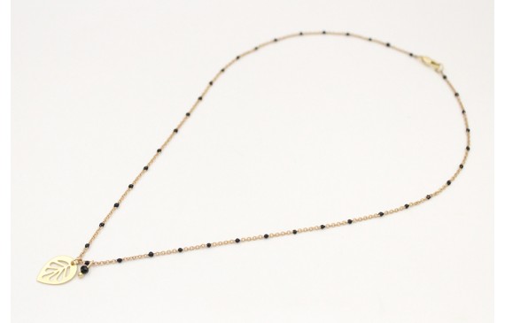 Solitario cadena bolita esmaltada negra con colgan