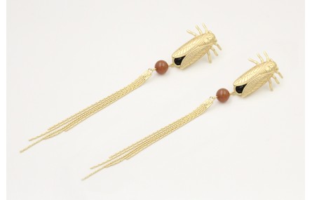 Pendientes perno cigarra oro mate con bola, entrep