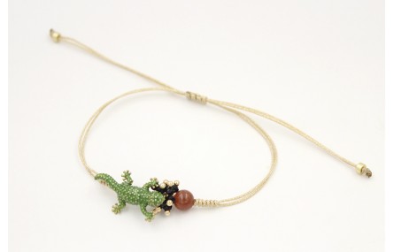 Pulsera nudo corredizo con lagarto esmaltado verde