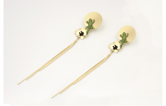 Pendientes perno ondulado oro mate con lagarto esm