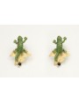 Pendientes perno lagarto esmaltado verde con colga
