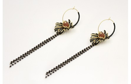 Pendientes aro oro mate con miyuki negro, nenufar 