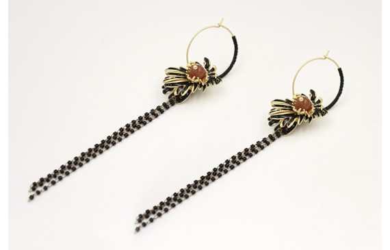 Pendientes aro oro mate con miyuki negro, nenufar 