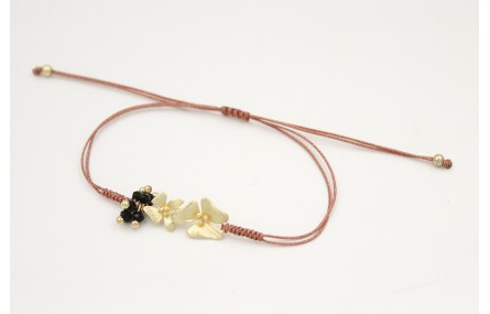 Pulsera hilo macramé oro rosa con hojas en oro mat