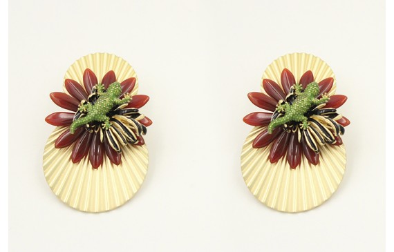 Pendientes discos ondulados oro mate con roseton d